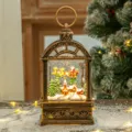 Lanterne de Noël vintage en bronze avec boule à neige animée et scène du Père Noël - Maison