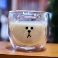 Cute cartoon double wall glass cup, heat resistant cute bear design water cup for daily use. - Little Bear Cup