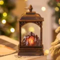 Decorative vintage bronze LED fireplace lantern featuring a warm glowing coal effect - Gold