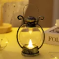 Lanterna a petrolio a LED vintage con finitura in bronzo antico e calda fiamma tremula - Argento antico