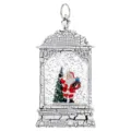 Lanterne de Noël blanche craquelée avec figurine de Père Noël et effet de boule à neige - Père Noël