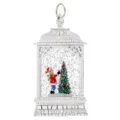 Lanterne de Noël vintage blanche avec boule à neige, lutin et sapin décoré à l'intérieur - Noël arbre