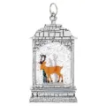 Lanterne de Noël blanche effet craquelé avec renne et scène de boule à neige - Élan