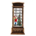 Vintage Christmas snow globe telephone booth decoration with sparkling glitter and festive tree. - Children and Tree Style (With Water) / Brushed Antique Gold