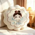 Cute flower-shaped plush throw pillow with traditional Chinese fairy embroidery for home decor. - Chang'e & Auspicious Clouds