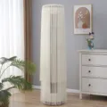 Detail view of the vertical round air conditioner dust cover made of breathable mesh fabric. - Zuoan Beige