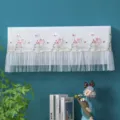 Wall mounted air conditioner dust cover with pink lotus embroidery and white mesh lace. - 1-1.5 HP (86cm Length) / Lotus Pink