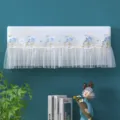 White lace air conditioner cover detail, embroidered blue floral pattern with mesh fringe. - 1-1.5 HP (86cm Length) / Lotus Blue