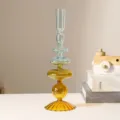 Elegante jarrón portavelas de vidrio apilado minimalista como centro de mesa para salón. - Rayas Azules Naranjas