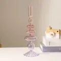 Candelabro de vidrio degradado creativo rosa púrpura florero de arte mesa de comedor - Rayas Rosa y Púrpura