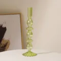 Grüner Glas Kerzenhalter minimalistisch gerippt dekorativ Stabkerzenhalter Tisch Deko - Doppelring Vollstreifen / Grün