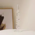 Clear glass candlestick holder elegant ribbed pillar table decor vase for home dining room styling - Double-Ring Full Stripe / Clear