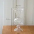 Vintage transparent ribbed glass vase elegant tabletop flower decor for living room study - Clear