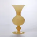Vintage yellow glass vase with fluted rim and bulbous body, elegant home decor piece. - Topaz