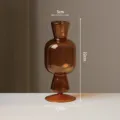 Creative amber glass vase and candlestick, retro minimalist home decor for dining table. - Brown