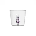 Klares Wasserglas mit einem entzückenden 3D lila Kaninchen innen, stilvolles Glasgeschirr. - Kaninchen