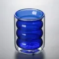 Blue double-walled glass cup with spiral design, ideal for coffee, milk, and juice drinks. - 301-400ml / Blue Double Layer