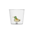 Clear glass water cup with cute 3D animal duck inside, heat-resistant milk breakfast mug. - Duck