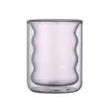 Purple double wall glass cup, wave design thermal coffee mug, stylish juice and milk drinkware. - 301-400ml / Pink Double Layer