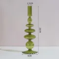 Grüner Glas Kerzenhalter elegantes gestapeltes Blasendesign moderne Tischdeko 28cm hoch - Kerzenhalter mit Gestreiftem Sockel / Grasgrün