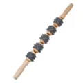 Handheld wooden massage roller stick featuring multiple spiky rollers for deep muscle relaxation. - Spiked Roller Massager (Gray) / Gray