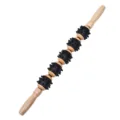 Wooden massage roller stick with spiked balls for back, neck, and muscle deep tissue relaxation. - Spiked Roller Massager (Black) / Black