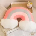 Suave cojín de felpa con nube de arco iris, lindo cojín de sofá para decoración del hogar - Arcoíris Rosa