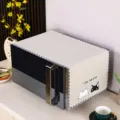 Microwave oven dust cover detail view showcasing beige fabric with cute cat pattern design. - 35*100 cm / Kitty Motif
