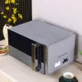 Grey velvet microwave dust cover detail showing cute cat print, soft fabric and neat edges. - 35*100 cm / Cat Grey