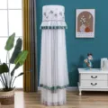 White lace upright air conditioner cover dustproof cylindrical floor standing AC protector - Universal Air Conditioner Cover (Height 170cm) / Lotus Pond Moonlight Green - White Gauze