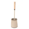 Wooden handle toilet brush with holder, beige cleaning brush set for bathroom use. - Toilet Brush Set 86209