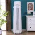 Cylindrical vertical floor standing air conditioner dust cover white lace mesh design. - Plain Brocade White