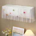 Detail view of a white wall-mounted air conditioner dust cover with floral mesh skirt. - Universal for 1-1.5 HP (Length Within 86 cm) / Cute Flower Full-Inclusive AC Cover