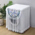 Cubierta antipolvo para lavadora de encaje blanco con elegante bordado floral azul y abalorios. - 60*60 altura 85 cm / Brillante Azul