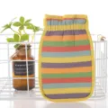Bunter gestreifter Peeling-Duschhandschuh, doppelseitiger Badeschwamm für Dusche. - Gelb