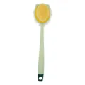 Long handled back scrubber shower brush with soft bristles and mesh for daily body bath. - Bristle Style / Fresh Green