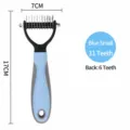 Pet dematting comb blue small size 11 teeth double sided pet grooming brush for cats dogs - Small Dematting Rake / Blue