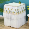 Vista dettagliata della copertura per lavatrice in stile nordico, pizzo e ricamo ananas. - Giallo ananas a tre strati di protezione