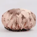 Waterproof satin shower cap for women, double layer bath cap with cute bow print and elastic edge. - Double-Layer Shower Cap Gold
