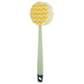 Long handle bath brush with green handle and yellow zigzag pattern shower sponge scrubber. - Bath Cloth Style / Fresh Green