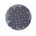 Grey round silicone foot scrubber shower mat with anti-slip massage bristles for bathroom use. - Gray