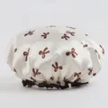 Double layer waterproof shower cap with cute bow print, thickened reusable bath hair cover for women. - Double-Layer Shower Cap White