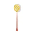 Long handled bath brush with double sided design, soft mesh sponge and scrubber pad for body cleaning. - Bath Cloth Style / Sakura Pink