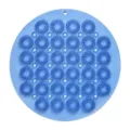 Round blue silicone shower foot scrubber mat with massage bristles and drainage suction cups. - Blue