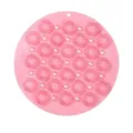 Pink silicone shower foot massage mat, non-slip bathroom scrubber pad with drainage holes. - Pink