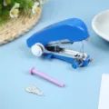 Portable mini handheld sewing machine, compact manual household tailoring tool variant. - Blue