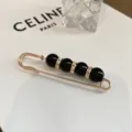 Elegant rhinestone black bead safety pin brooch waist tightening clip for pants and clothes. - 7.5cm Large / Black