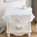 White lace bedside table cover dustproof cloth Nordic style fabric nightstand decorative cloth - 80*80cm / Cloud White