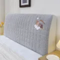 Gray quilted headboard cover with cute bear embroidery, dustproof soft bed back protector. - Headboard Width 2.2m / Crawling Bear Grey Headboard Cover