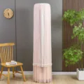 Detailed view of the pink lace vertical air conditioner dust cover with delicate leaf pattern. - Universal Fit for All Brands (Height 175 cm) / Wheat Ear Pink Stay-on Cover